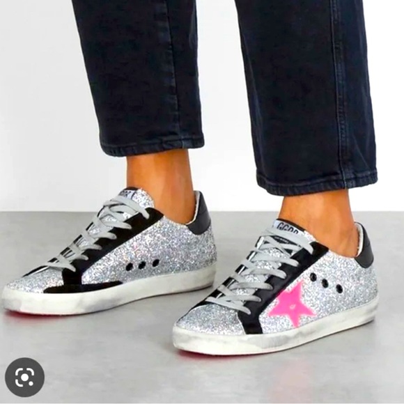 Golden Goose Women's Glitter Sneakers - Black, Silver, and Neon Pink - Picture 1 of 9